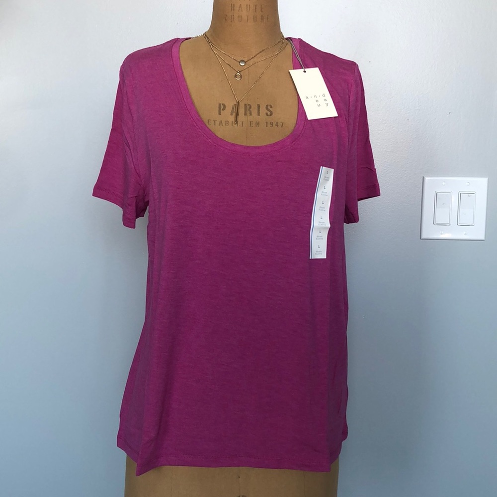 A New Day Pink Scoop Neck T-Shirt Rayon